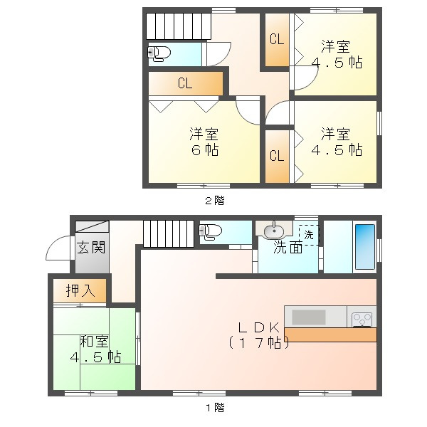 熊本市中央区世安３丁目の一戸建ての間取り