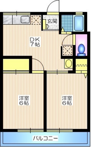 シティハイム　ＳＡＫＡＥ２の間取り|南西向き角部屋日当り良好　使いやすい振り分けタイプの２ＤＫ　どちらにも収納あり