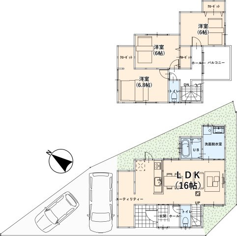 【土地図＋建物プラン例】の画像