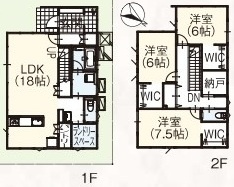 土浦市中村南　新築戸建て　2号棟の間取り|間取り図です♪
実際の空間の広さや陽当たり、風通しなどは現地でご確認できます♪