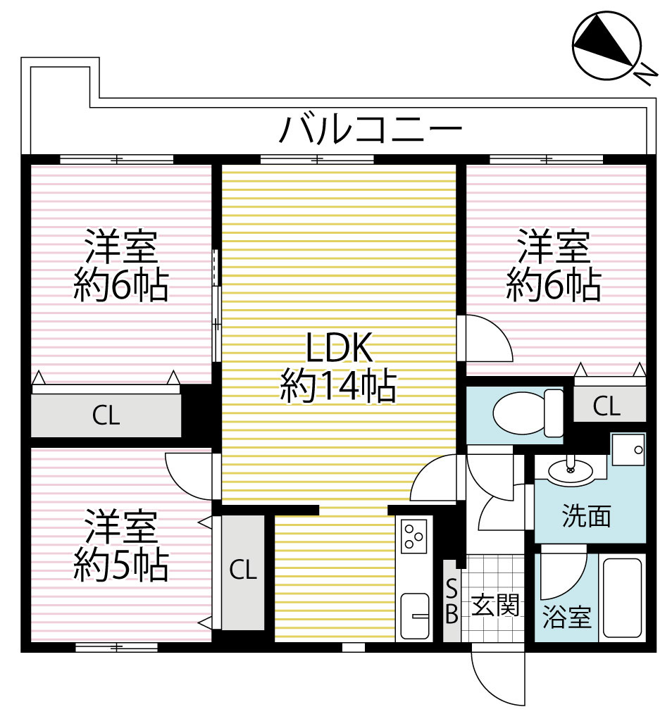 ◆リフォーム済みの美室◆JR宇治駅徒歩１０分◆南西向き３ＬＤＫ◆ユニライフ宇治Ⅲの間取り