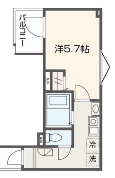 MELDIA下丸子の間取り|角部屋2面採光の1K洋室5.7帖バストイレ別
キッチン横ですが独立洗面台！
