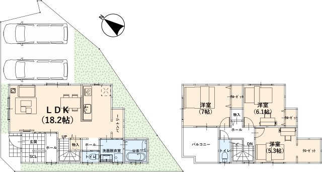 【土地図＋建物プラン例】の画像