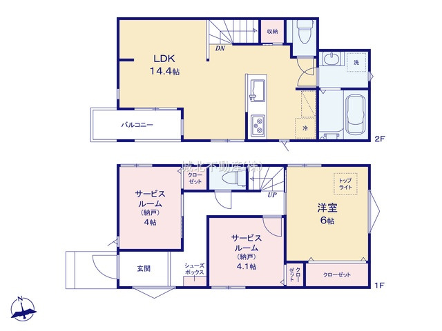 杉並区阿佐谷北6丁目 全3棟3号棟の間取り|建物面積72.76㎡の3LDK新築戸建。
家の中心でもあるLDKは14帖の開放感