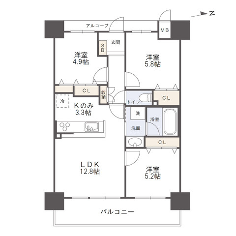 アルファライフ瓦町駅東の間取り