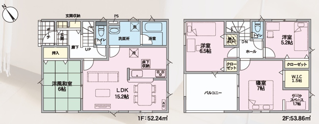 【間取り】 | 【新築分譲住宅　～クレイドルガーデン～】 山形市東志戸田　第1　☆全2棟☆ | (2号棟)、価格2890万円、4LDK、土地面積214.33㎡、建物面積106.1㎡ 