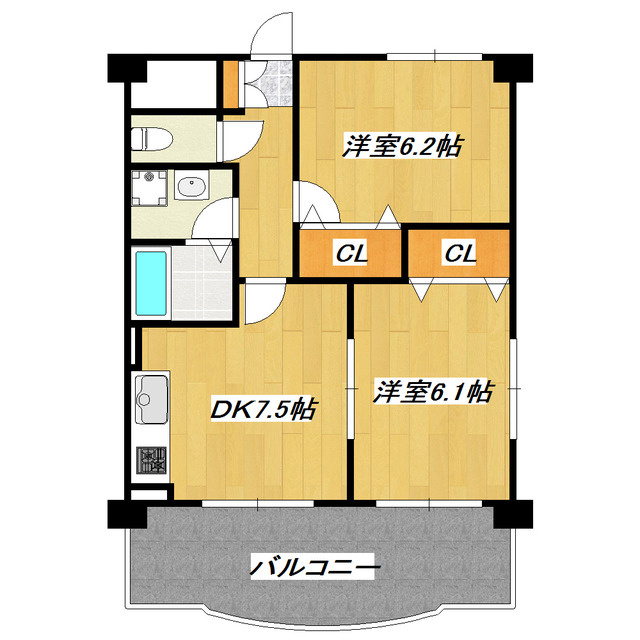 ベルノス３４の間取り|オールフローリングの２ＤＫです。