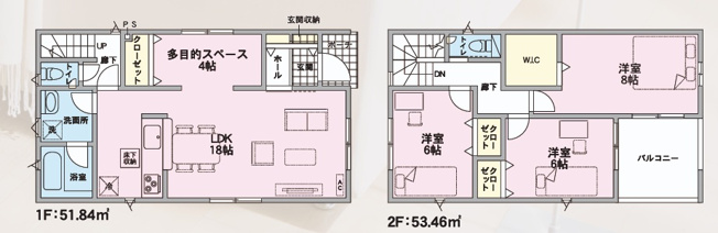 【間取り】 | 【新築分譲住宅　～クレイドルガーデン～】 山形市印役町　第８　☆全2棟☆ | (2号棟)、価格2890万円、3LDK、土地面積220.13㎡、建物面積105.3㎡ 