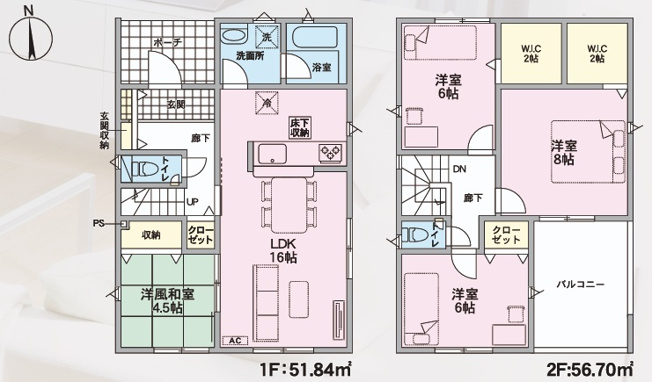 【間取り】 | 【新築分譲住宅　～クレイドルガーデン～】 山形市桜田西　第3　☆全2棟☆ | (1号棟)、価格3060万円、4LDK、土地面積163.11㎡、建物面積108.54㎡ 