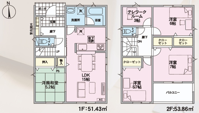 【間取り】 | 【新築分譲住宅　～クレイドルガーデン～】 山形市桜田西　第3　☆全2棟☆ | (2号棟)、価格3090万円、4LDK+S、土地面積172.85㎡、建物面積105.29㎡ 