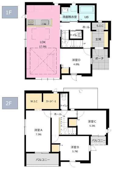 【間取り】 | 【新築分譲住宅　～ LIGARE　リガーレ～　】山形市五十鈴2丁目　1期2棟 | (1号棟)、価格3698万円、4LDK、土地面積156.19㎡、建物面積112.1㎡ 