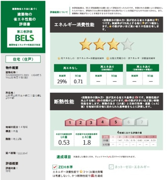 【省エネ性能ラベル】 | 【新築分譲住宅　～ LIGARE　リガーレ～　】山形市五十鈴2丁目　1期2棟 | 建築物の省エネ性能評価書「BELS」
1号棟
