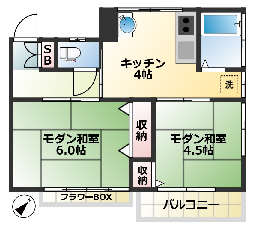 多摩ハイツB棟　1フロア1住戸　リフォーム済　独立洗面台の間取り