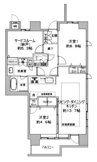 【間取り】 | ベルヴィ高瀬川