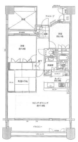 ルネ千里中央 ザ・ローズガーデンの間取り|和室もある３LDKです