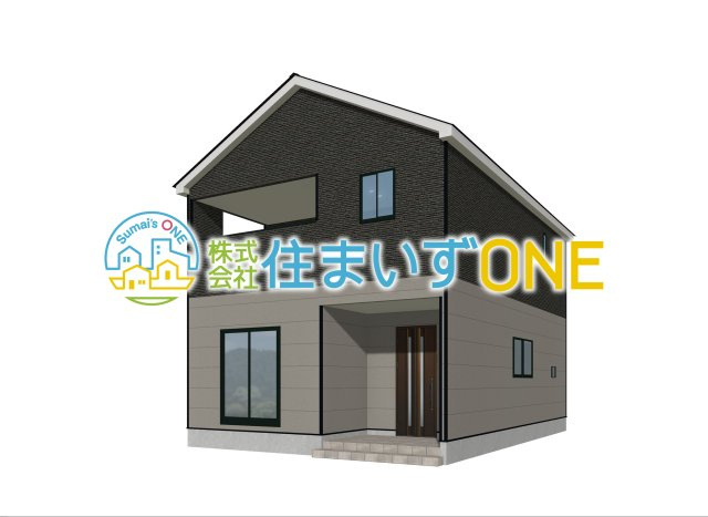 【外観パース】 | 【新築分譲住宅　～クレイドルガーデン～】 寒河江市仲谷地　第4　☆全3棟☆ | ☆1号棟☆
４ＬＤＫ
駐車3台可◎
人気のダークカラーとグレーのシンプルな外観です♪