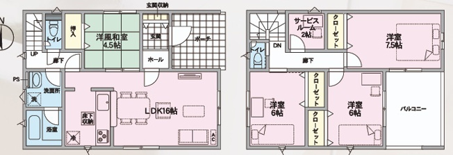【間取り】 | 【新築分譲住宅　～クレイドルガーデン～】 寒河江市仲谷地　第4　☆全3棟☆ | (2号棟)、価格2650万円、4LDK+S、土地面積189.28㎡、建物面積108.54㎡ 