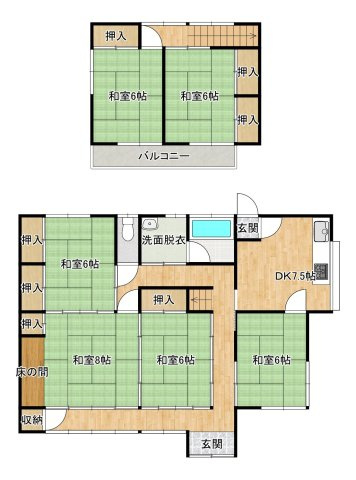 南相馬市原町区北町　中古住宅　6DK 陽当り良好　不動産プラスの間取り|【現況販売】6DKの間取りの住宅です。お部屋数が多いのでご家族の多い方にお勧めです。