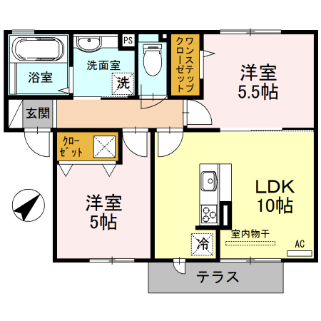 東大阪市森河内東２丁目のハイツの間取り