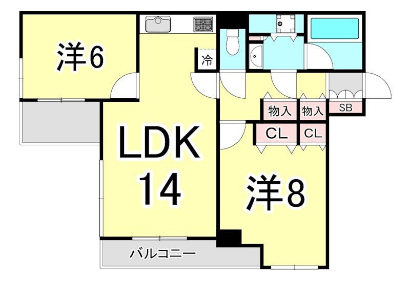 西宮市神垣町の賃貸マンションの間取り