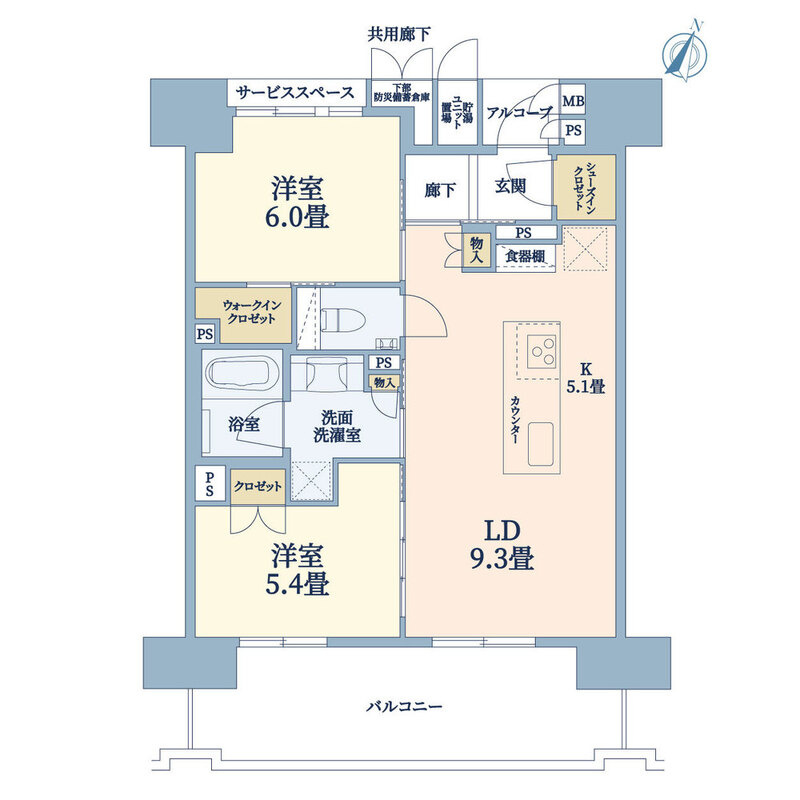 神戸市中央区中山手通２丁目の賃貸マンションの間取り