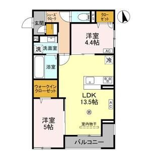 西宮市神呪町のアパートの間取り