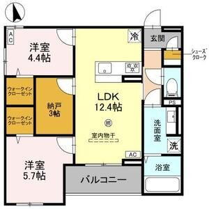 西宮市神呪町のアパートの間取り