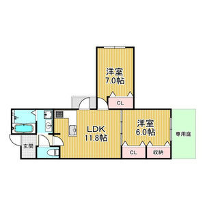 西宮市中浜町の賃貸マンションの間取り