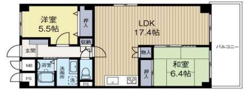 西宮市甲東園２丁目の賃貸マンションの間取り