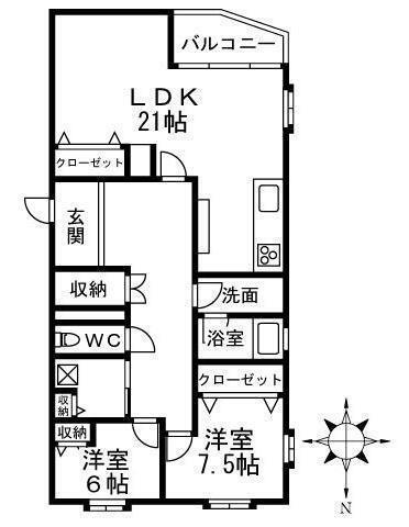 西宮市安井町の賃貸マンションの間取り