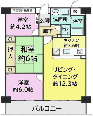 西宮市御茶家所町の賃貸マンションの間取り