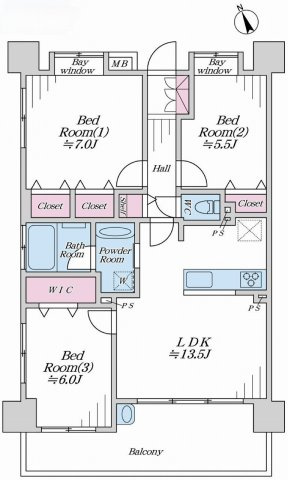 セルカディア鎌ヶ谷大仏の間取り|使い勝手の良い3LDKの間取り設計です。専有面積72.30㎡に加え、12.30㎡の広々としたバルコニーを備えています。各居室に収納がしっかりと確保されており、生活動線・家事動線にも配慮されています。