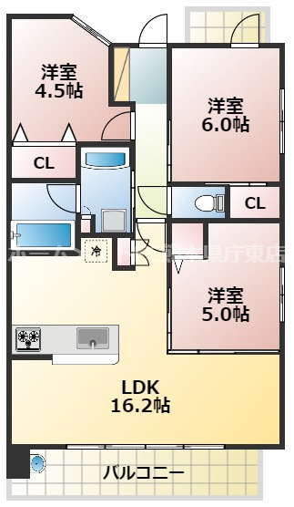 熊本市中央区水前寺１丁目の賃貸マンションの間取り
