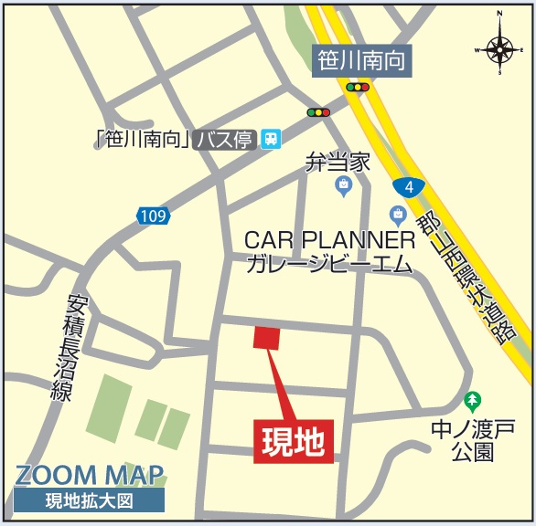 郡山市安積町笹川字中ノ渡戸　　　　１号棟　　　安積第3小学校、安積第2中学区の地図|拡大案内図