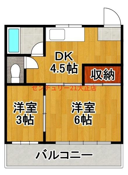 葵コーポの間取り|間取りは反転タイプ