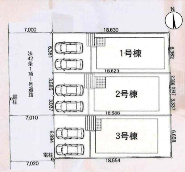 岡崎市中町第6　全3棟・2号棟の区画図