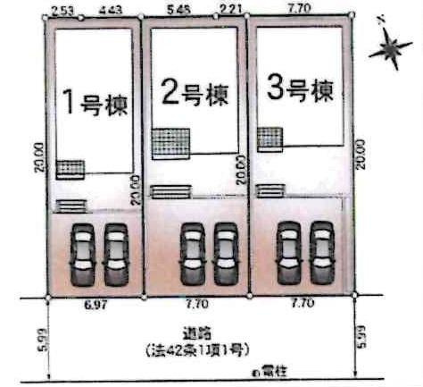 岡崎市東蔵前第1　全3棟・1号棟の区画図