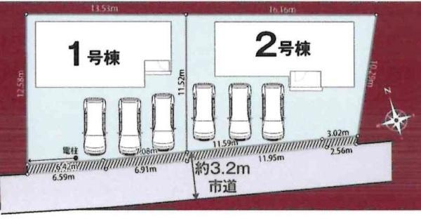 西尾市巨海町01期　全2棟・1号棟の区画図