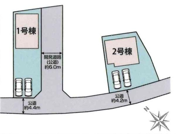 岡崎市昭和町中屋敷　全2棟・1号棟の区画図