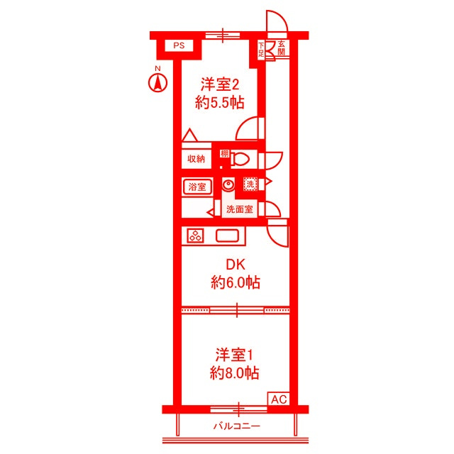 藤沢市羽鳥２丁目の賃貸マンションの間取り|洗面台とトイレが別の空間になります♪