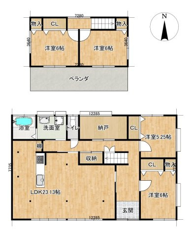 いわき市平中平窪二丁目中古住宅 4SLDK 陽当り良好 不動産プラスの間取り|【リフォーム中】リフォーム後間取り図予定。6DKから４SLDKの間取りに変更いたします。各部屋収納付きでお部屋を広く使うことができます。