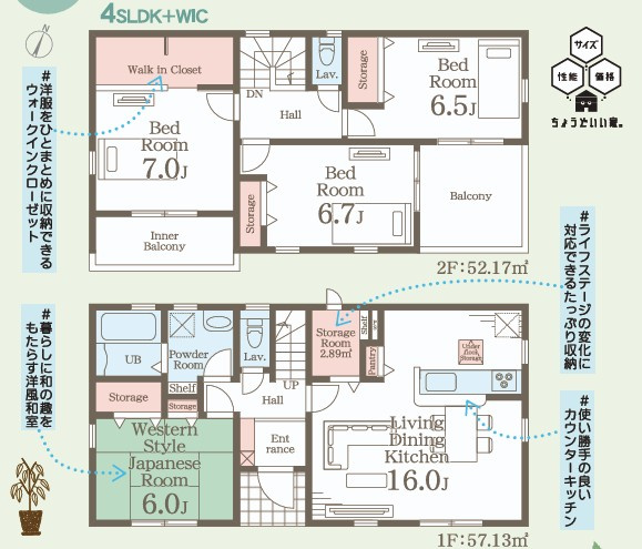 【いわき市常磐下船尾1期／全3棟　1号棟】　磐崎小・磐崎中の間取り|【1号棟間取図です】