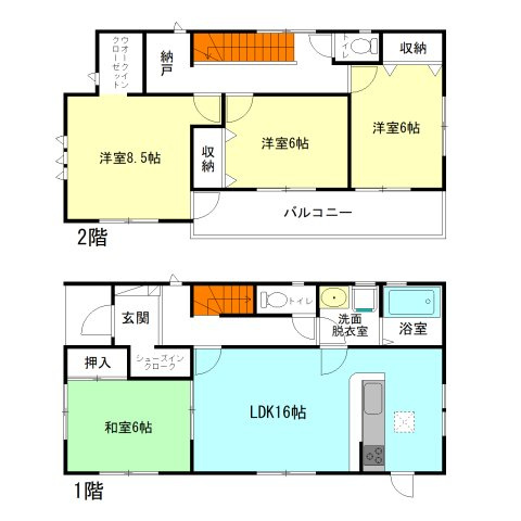 【間取り】 | リーブルガーデン.S安中市松井田町二軒在家ー① | 全居室南向き＋6帖以上の広々間取り！納戸＋ウォークインクローゼット付き！