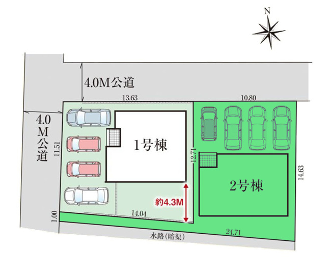 【区画図】 | グラファーレ高崎市上並榎町ー② | カースペースは並列4台駐車可能！
