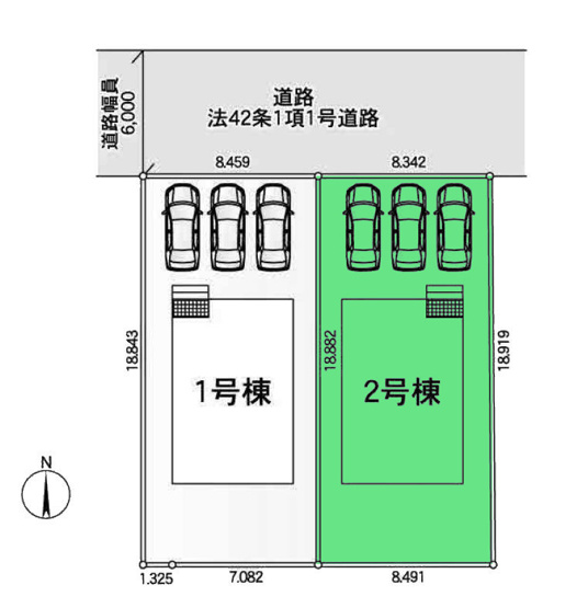 【区画図】 | クレイドルガーデン前橋市大利根町第3ー② | 大利根小学校まで徒歩7分！新前橋駅より2.5Km！
カースペースは並列3台駐車可能！