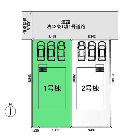 【区画図】 | クレイドルガーデン前橋市大利根町第3ー① | 大利根小学校まで徒歩7分！新前橋駅より2.5Km！
カースペースは並列3台駐車可能！