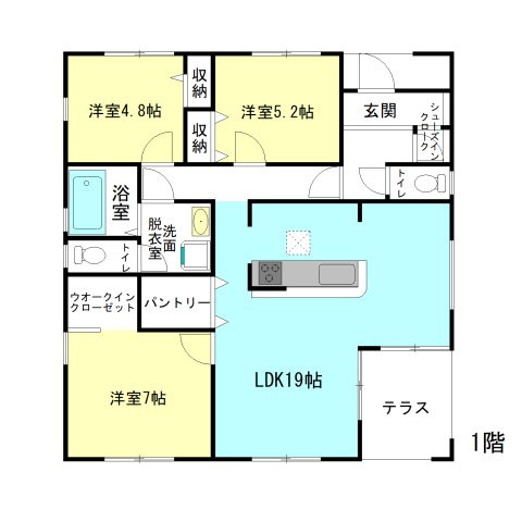 【間取り】 | リーブルガーデン.S渋川市第18金井ー⑧ | 人気の「平屋」住宅登場です！
テラス付きの3LDK住宅！