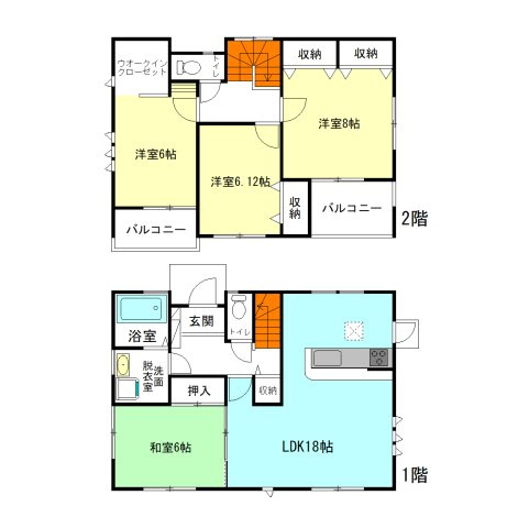 【間取り】 | リーブルガーデン.S渋川市第18金井ー⑥ | 全居室南向き＋6帖以上+ウォークインクローゼット付きの広々間取り！