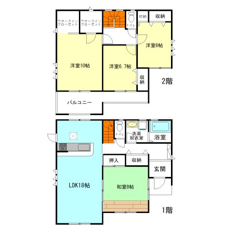 【間取り】 | リーブルガーデン.S渋川市第18金井ー⑤ | 全居室南向き＋6帖以上+Wウォークインクローゼットの広々間取り！
リビング横にはくつろぎ8帖和室付き！