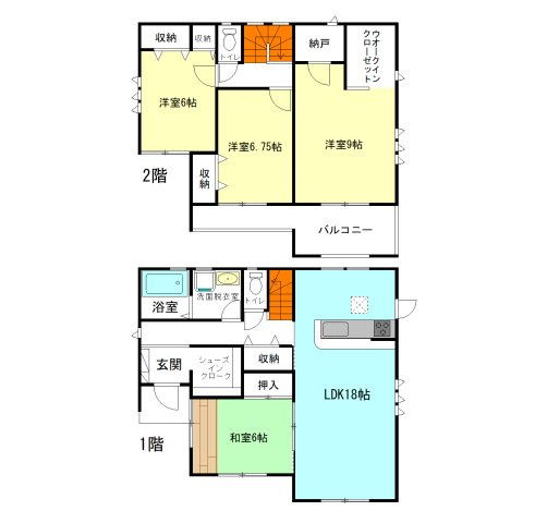 【間取り】 | リーブルガーデン.S渋川市第18金井ー④ | 玄関には嬉しい大容量シューズインクローク完備！
全居室南向き＋6帖以上+納戸付きの広々間取り！
